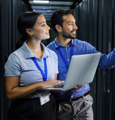 two professionals in the server room